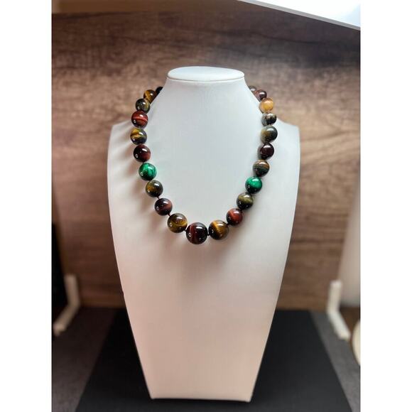 Multi color tiger eye graduated necklace with 925 magnetic clasp - Picture 13 of 14